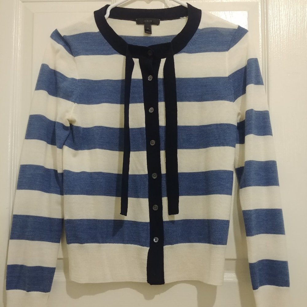 J Crew Jackie tie-neck cargian sweater in strips